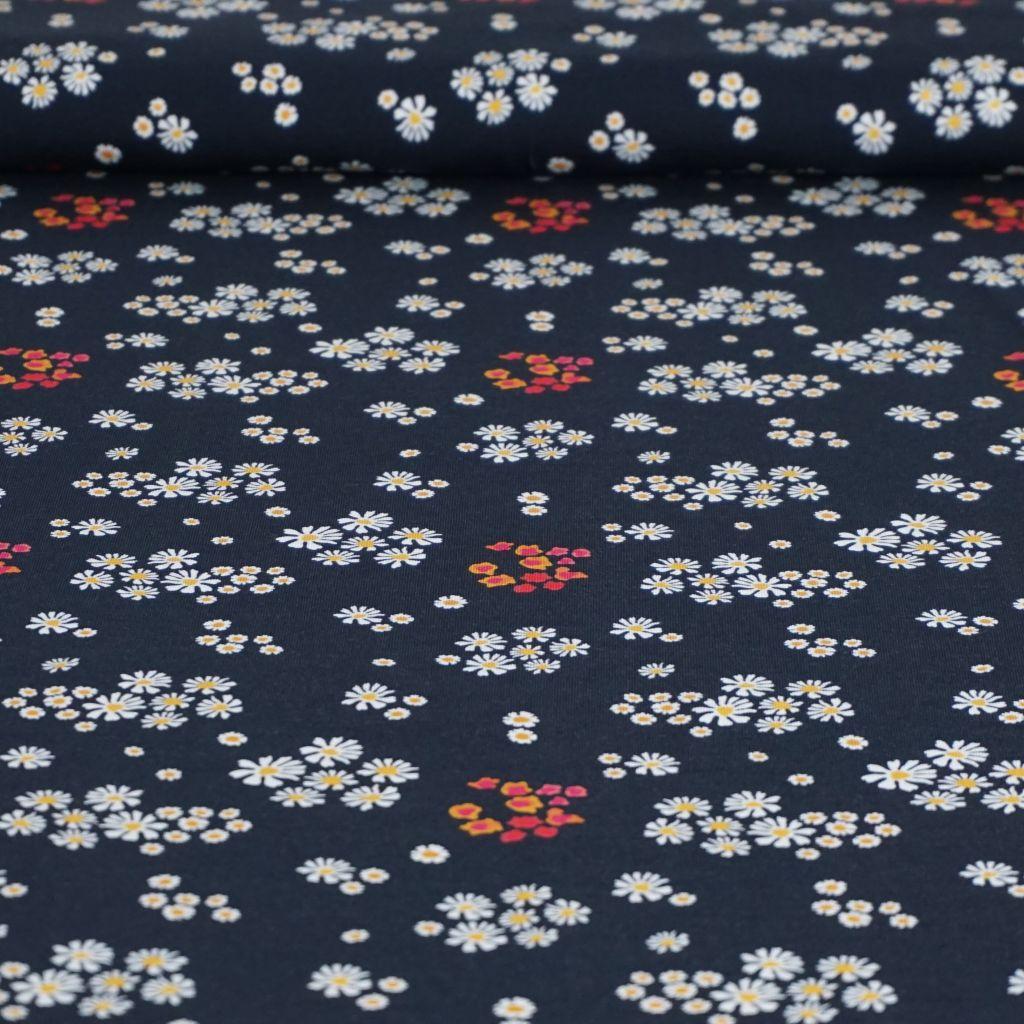 Baumwolljersey Wildblumen nachtblau – Bio